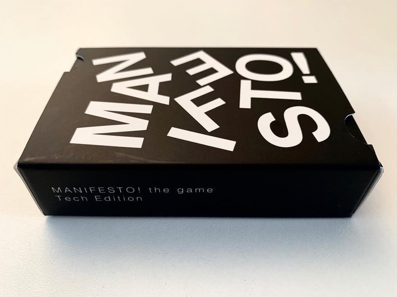 a box of a card game called &#x27;manifesto&#x27;